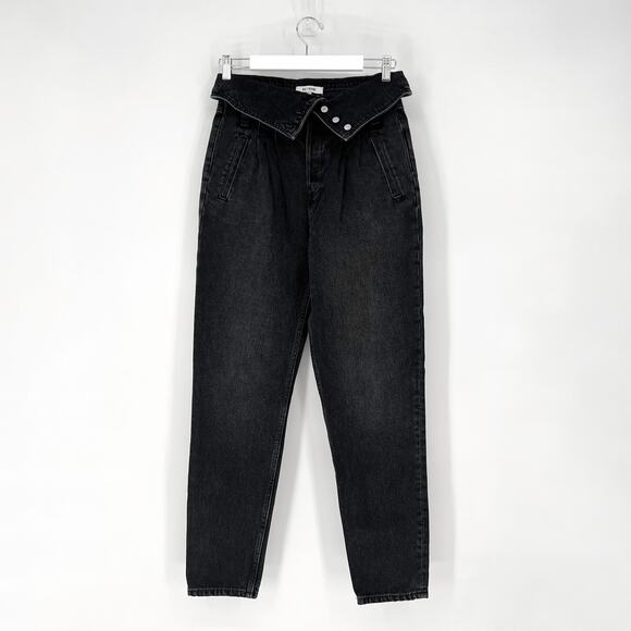 RE/DONE 80s Fold Over Jeans Vintage Noir Black Size 25 High Waist Tapered - Picture 2 of 7